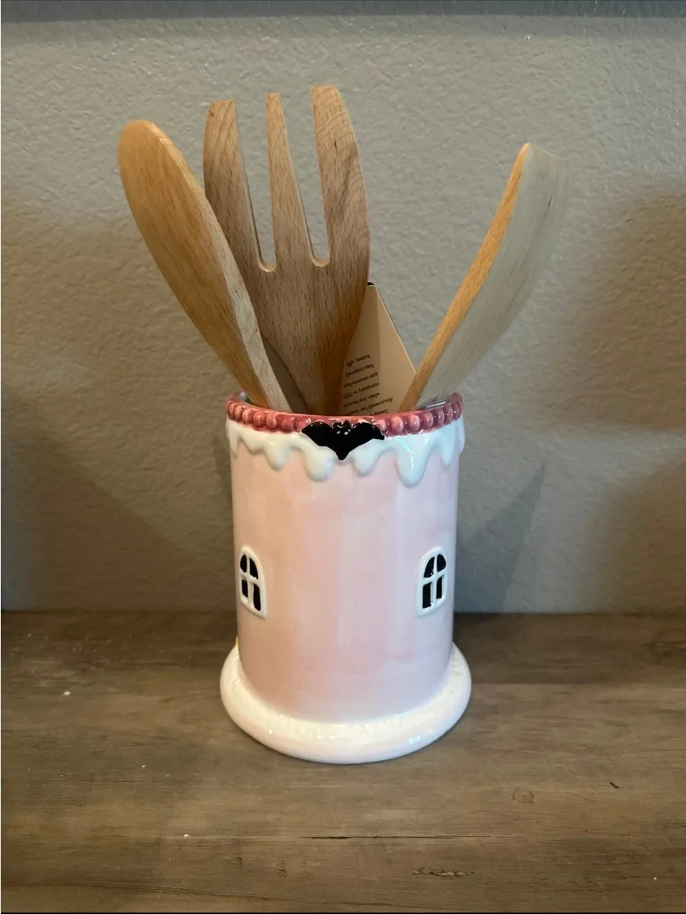 Halloween Pink Haunted House Utensil Holder